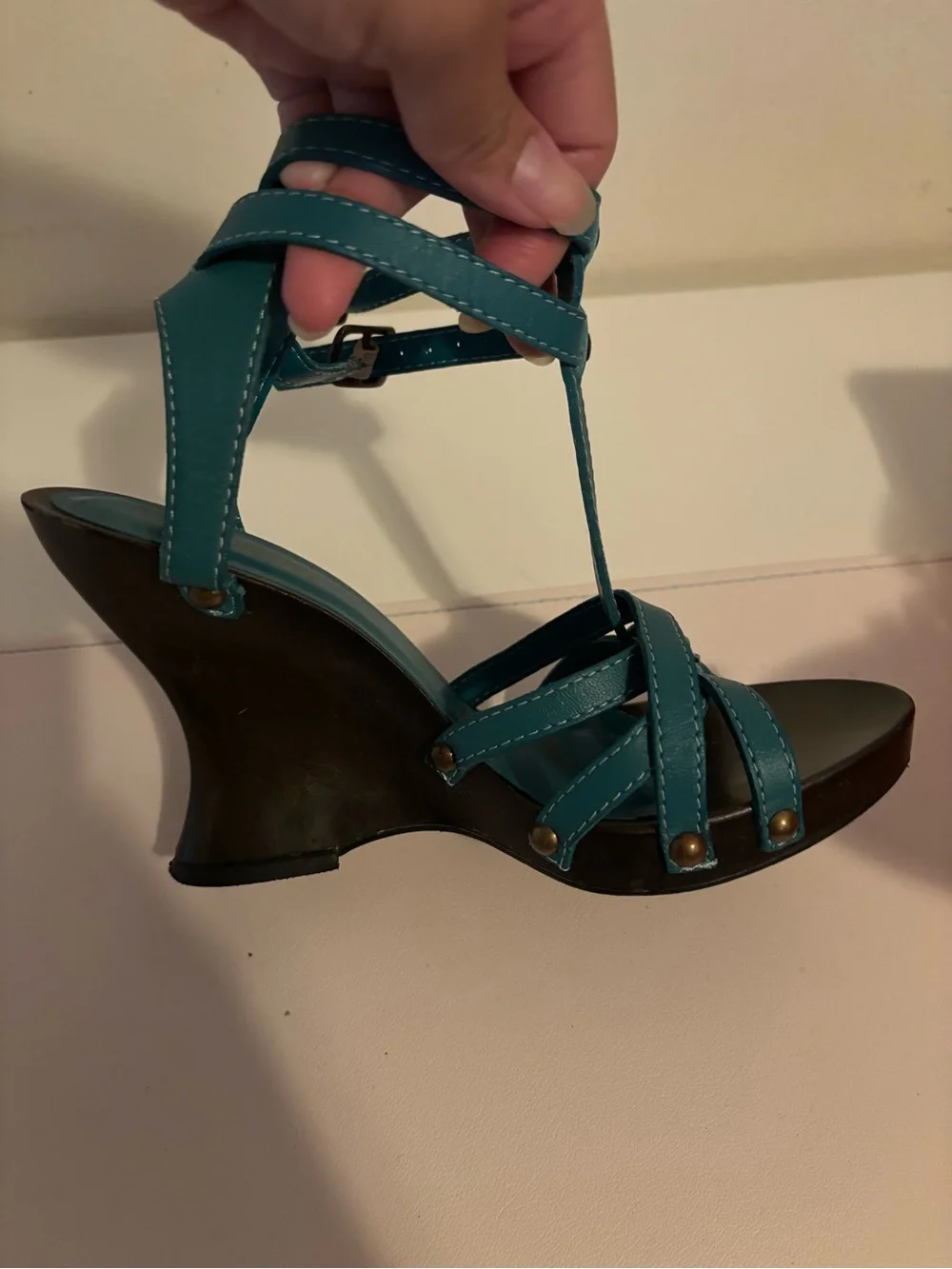 ANDREA FENZI Teal Strappy High Heel Sandals